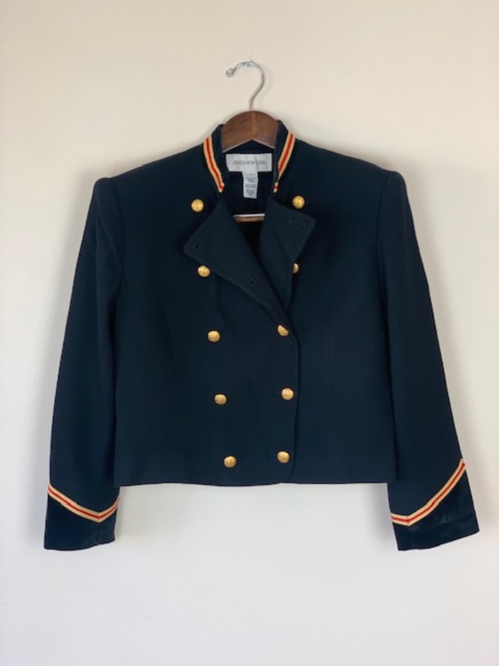 Vintage Jones New York Black Military Blazer Jacket Red Gold Trims Women's Sz 12
